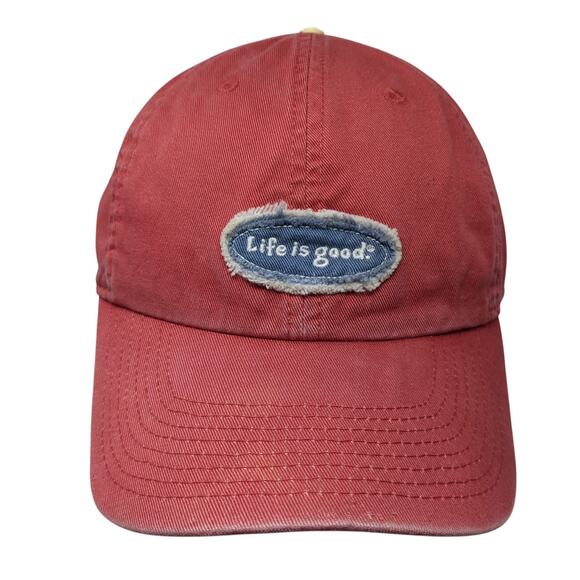 Life is Good Strapback Baseball Cap Red One Size Adjustable 6 Panel Cotton - Picture 1 of 10